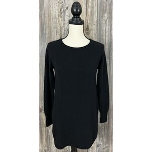 HALOGEN Black Cashmere/ Wool Blend Tunic Sweater Small Side Slits, Soft & Cozy